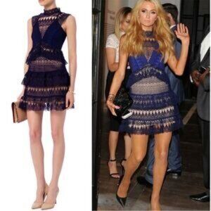 Self-Portrait Teardrop Guipure Lace Mini Cocktail Y2K Dress in Coastal Blue Sz 0